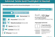 Infografik: Feuchtigkeitsquellen und ihre Wasserdampfabgabe